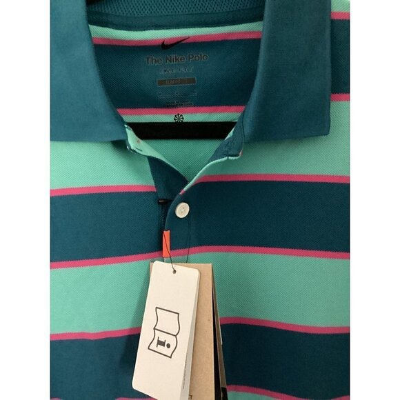 Nike -‎ Men's Stripe Golf Polo Size: Medium Color: Teal/Pink - Picture 2 of 12